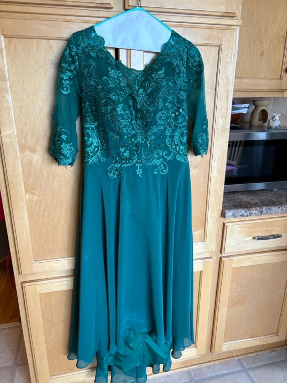 Lace-Trim Midi Dress in Teal Green (matching shoes included -size 7.5)